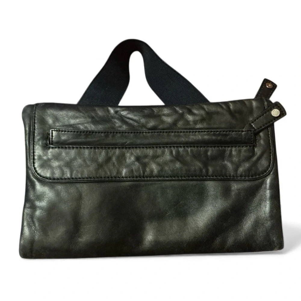 BCBGMaxAzria Black Soft Leather Folding Wristlet Clutch